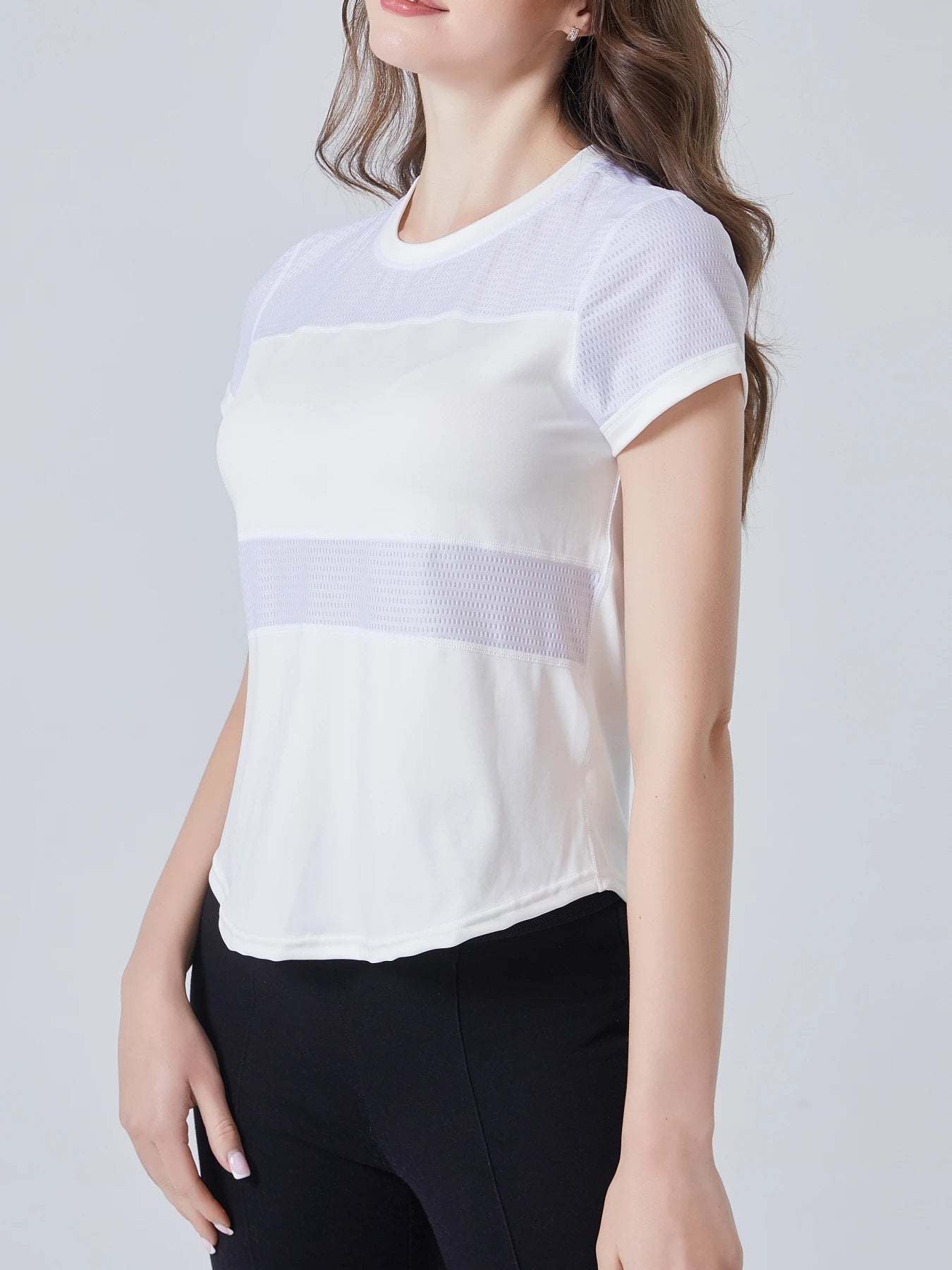 Women Plain Short Sleeve Cotton Breathable Mesh Sport T-Shirt