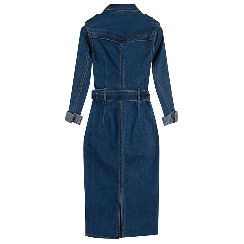 Summer Long Sleeve Denim Dress Mid-Cuff