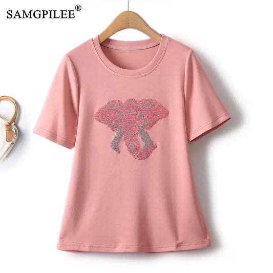 Oversized T-shirt Summer Three Dimensional Embroidery Animal Cotton T-shirt