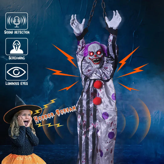 Halloween Clown Hanging Decoration Electric Voice Control Animatronics