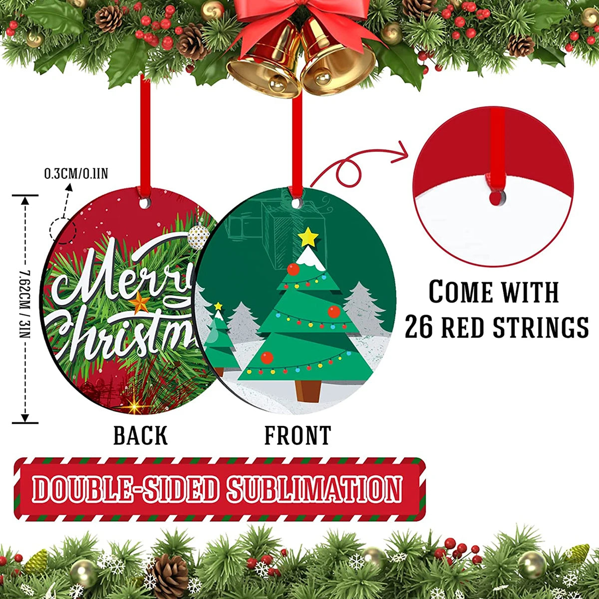 Double Sides Sublimation Ornament Blanks Round Christmas Xmas Tree Decoration