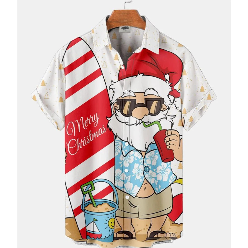 Christmas Graphic Santa Claus Men's Shirts Hawaiian