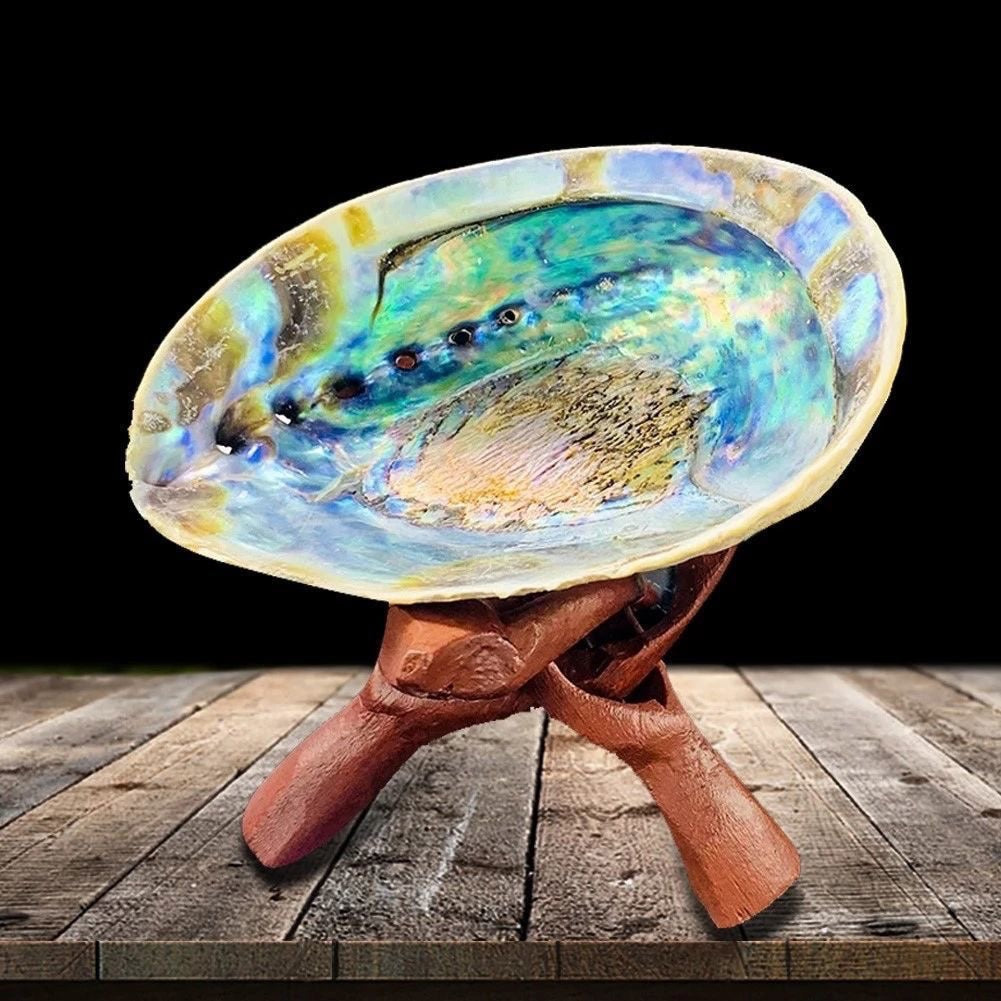 Abalone Shell  Wooden Tripod Stand Holder Sage Stick - peterkaczconnect