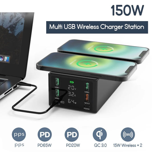 150W USB Charging Station Dual Wireless Charger