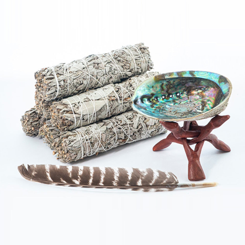 Abalone Shell  Wooden Tripod Stand Holder Sage Stick - peterkaczconnect