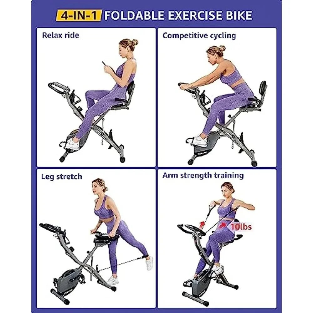 KURONO Stationary Exercise Bike  4 IN 1 Foldable Indoor Bike 330LB Capacity