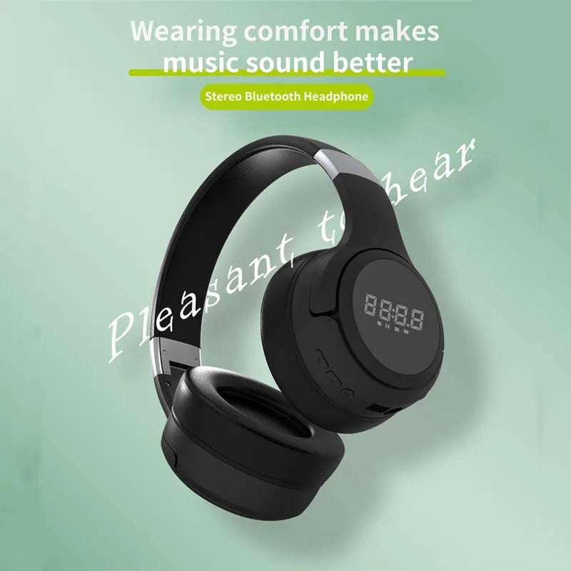 Wireless Headphones Noise Reduction Bluetooth With Mic LED Digital Display