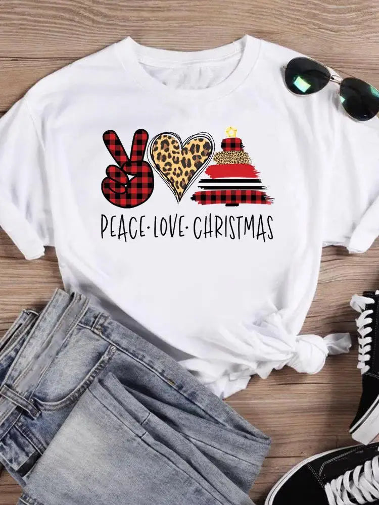 Christmas Merry Plaid Deer Print T Top