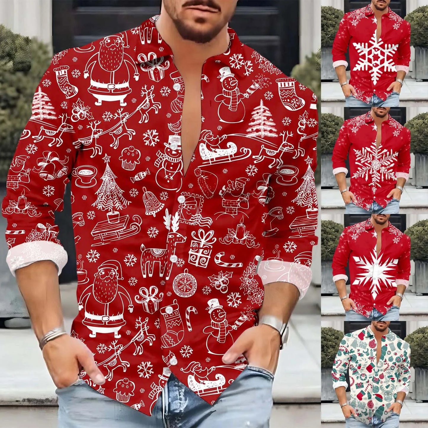 3d Printed Xmas Long Sleeve Blouse Holiday Party Tops For Men