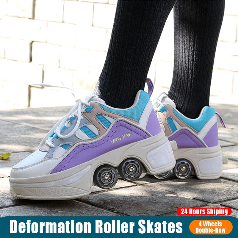 Kids 4 Wheels Double-Row Roller Skates Running Shoes