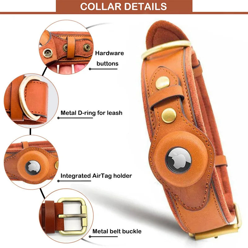 New Leather Anti-Lost Dog Collar With Airtag Holder