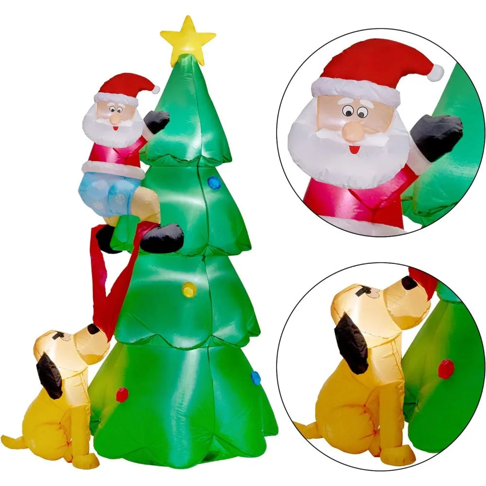 7FT Inflatables Lighted Christmas Tree with Santa Claus and Dog