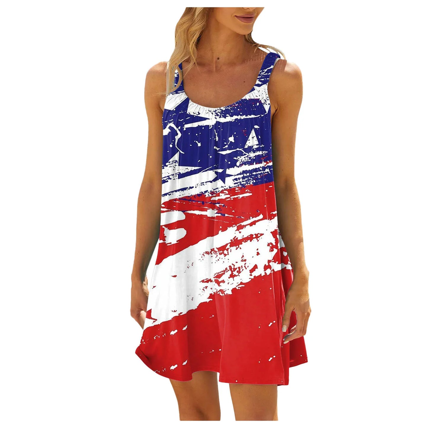 Women'S Sheer Fashion Dress American Flag Pattern Tie-Dye Print