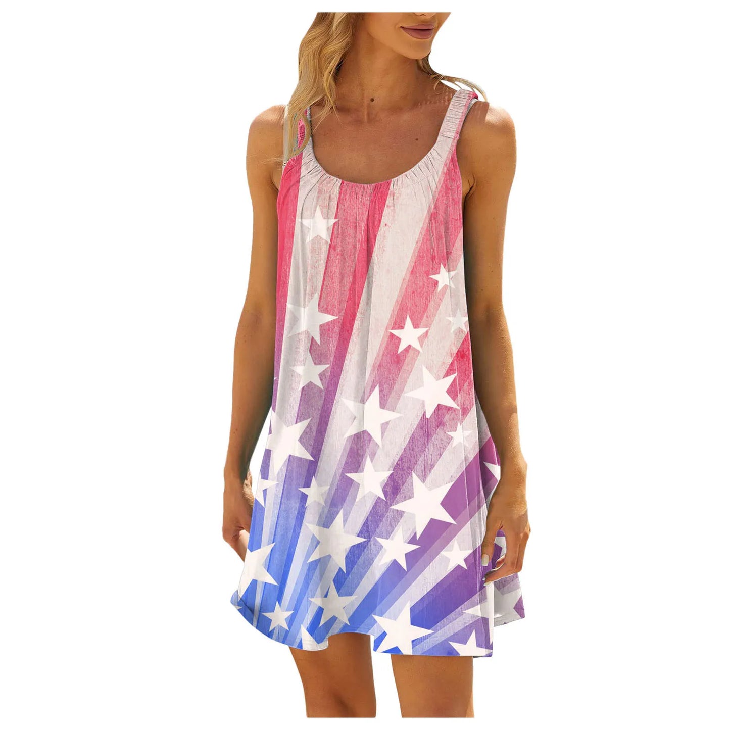 Women'S Sheer Fashion Dress American Flag Pattern Tie-Dye Print