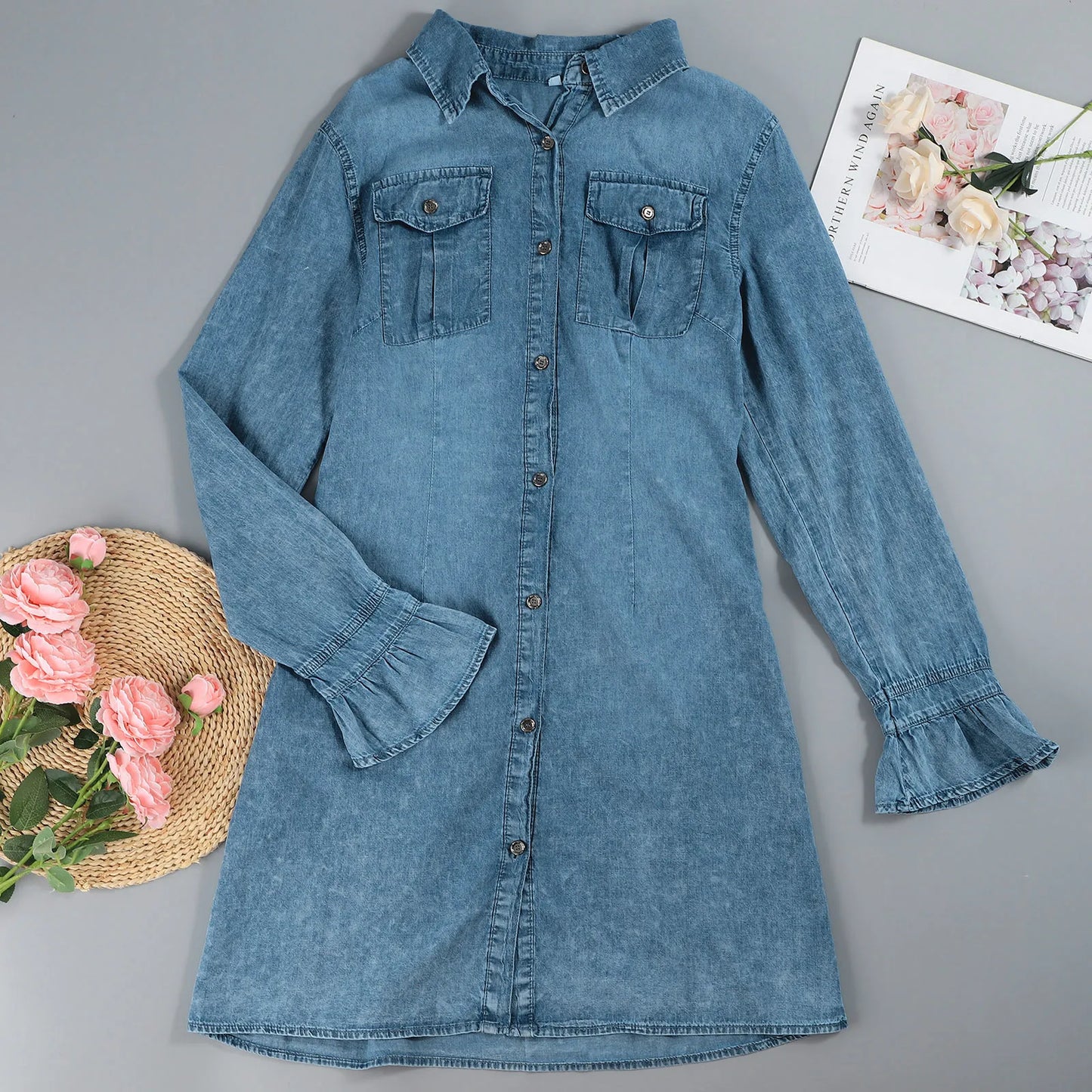 Elegant Dress Denim Party Dresses Long Sleeve