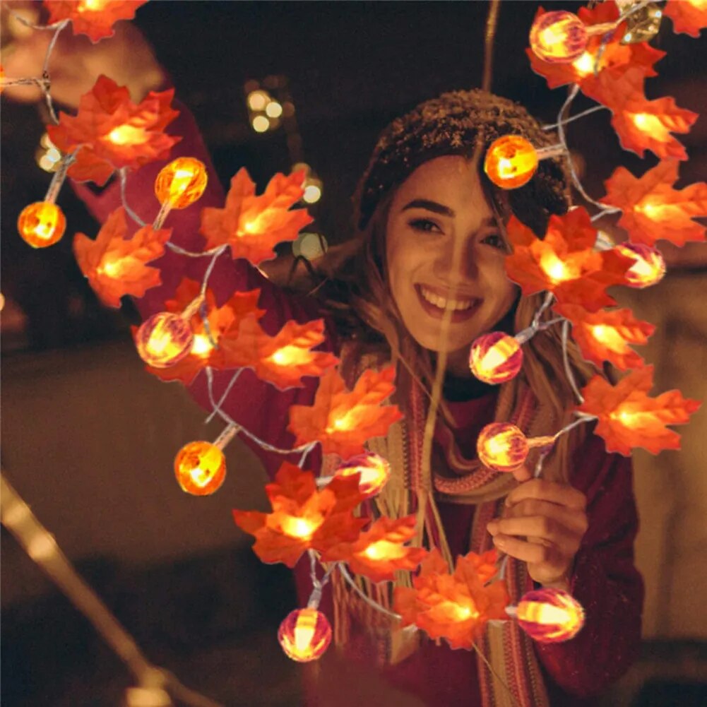 2/3/6M LED Pumpkin Maple Leaf String Lights Garland Decoration