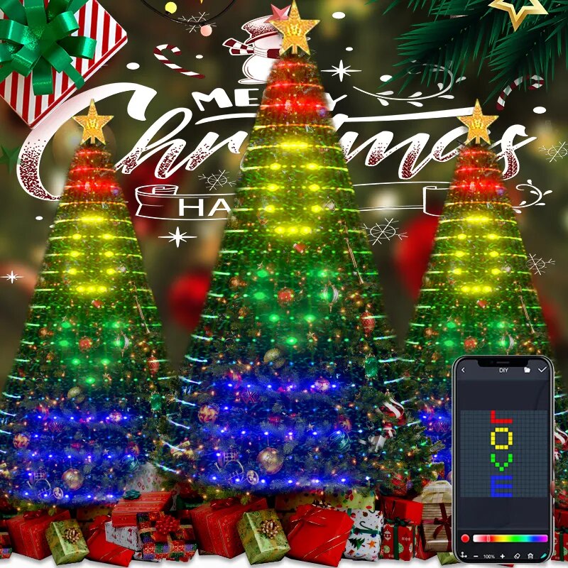 Christmas tree Multicolor LED Star String Waterfall Light Bluetooth