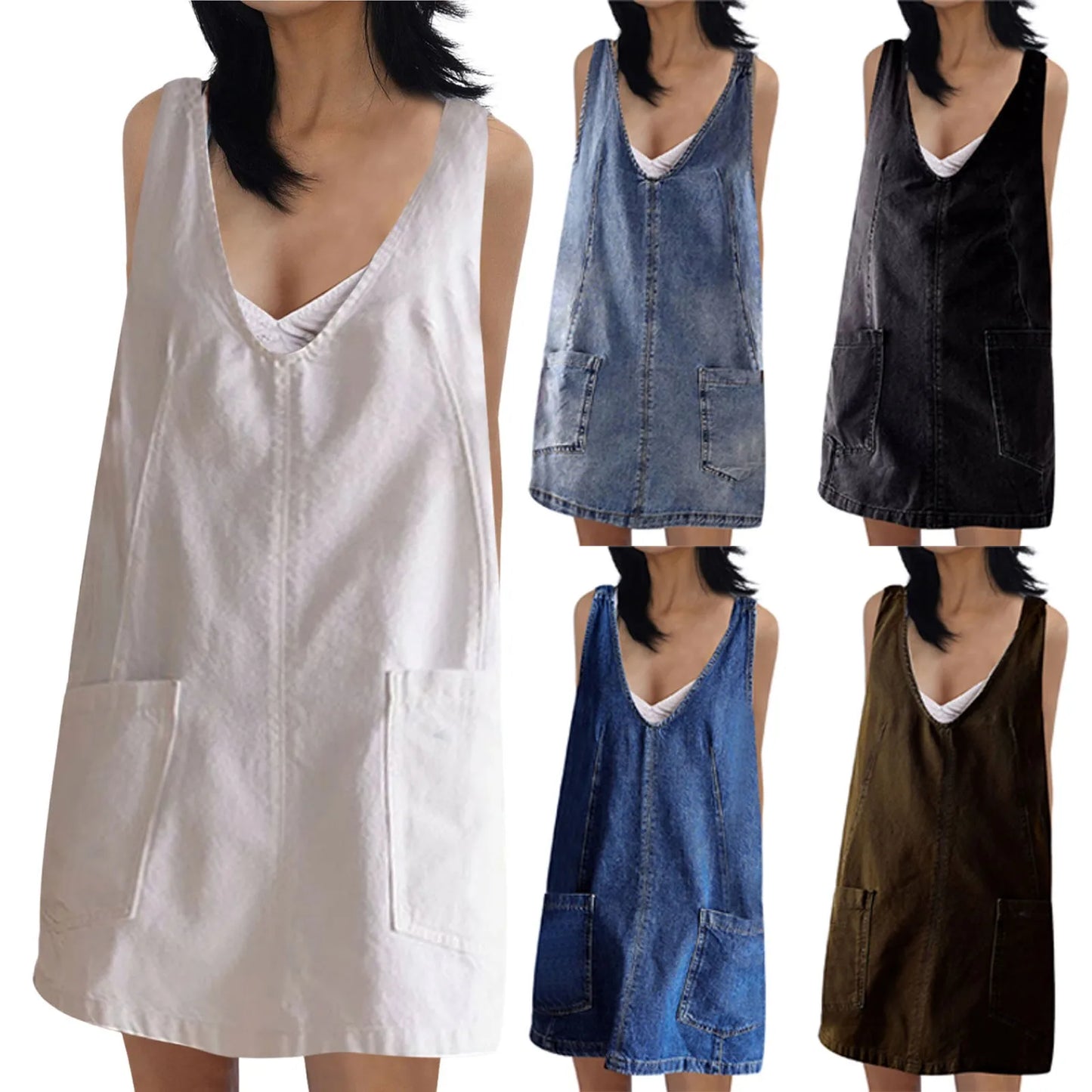 Ladies Dresses solid color Camisole Dresses With Pocket