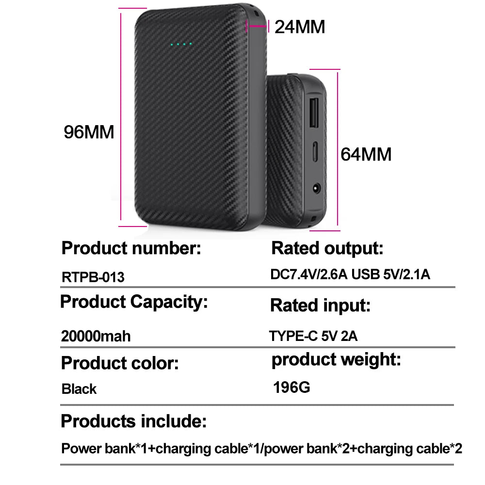 Power Bank 20000mAh Portable Charger External Battery Pack for Heating Vest mobile phone