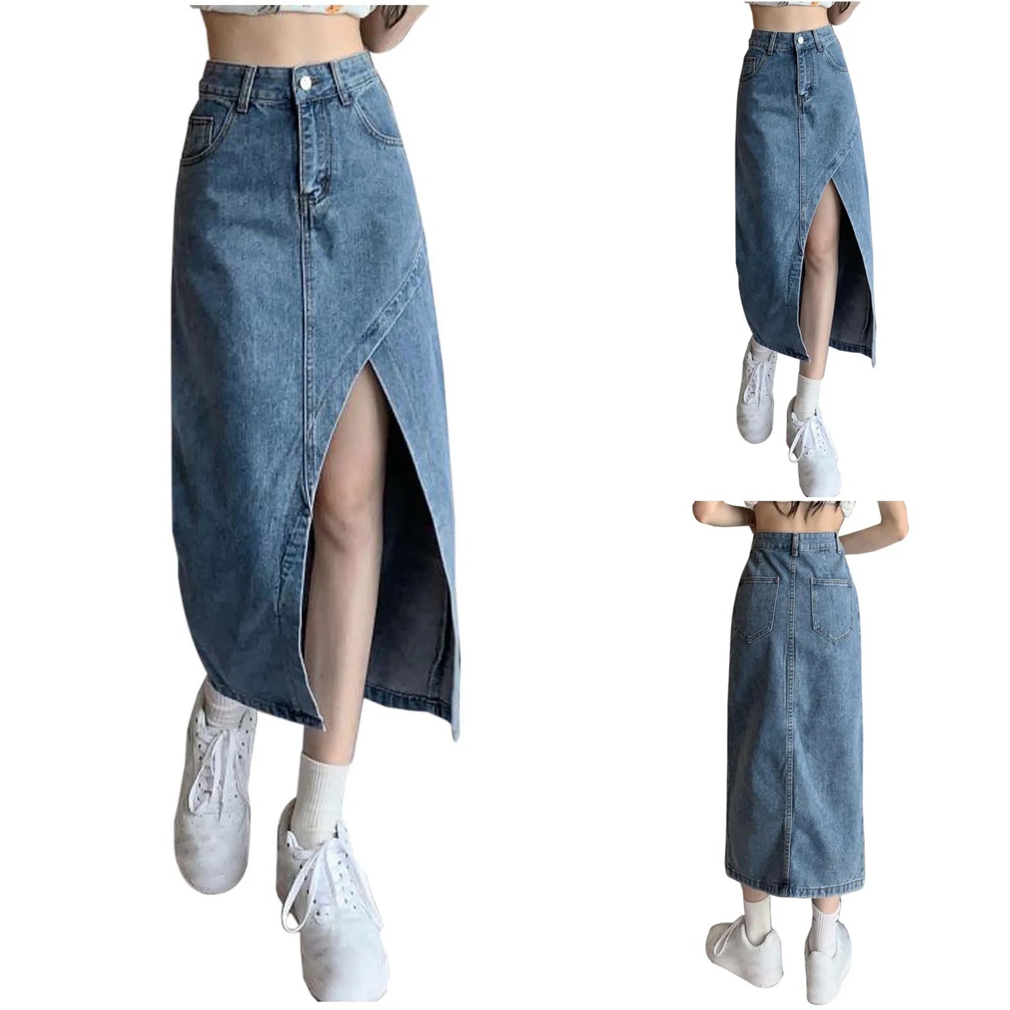 Elegant High Waisted Denim Skirt