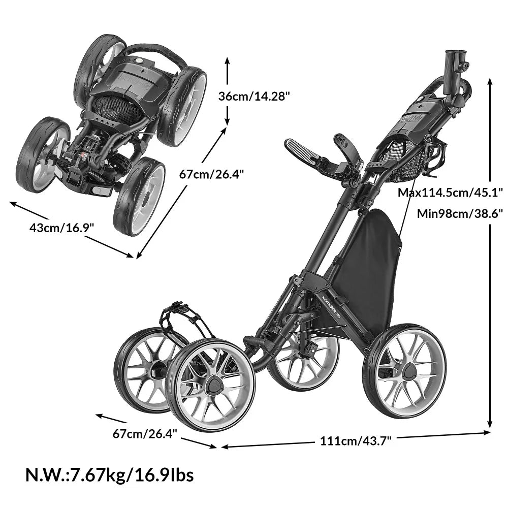 4 Wheel Golf Push Cart - Lightweight, Easy to Open