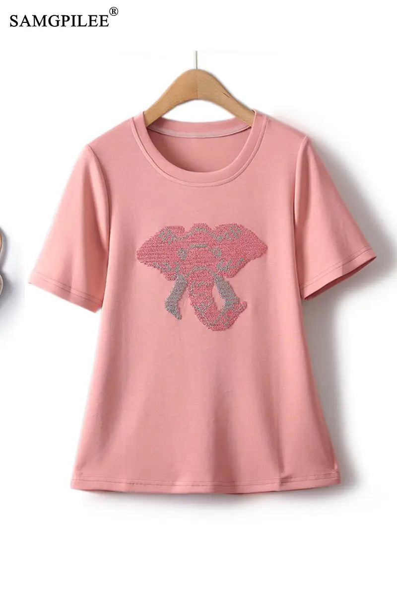 Oversized T-shirt Summer Three Dimensional Embroidery Animal Cotton T-shirt