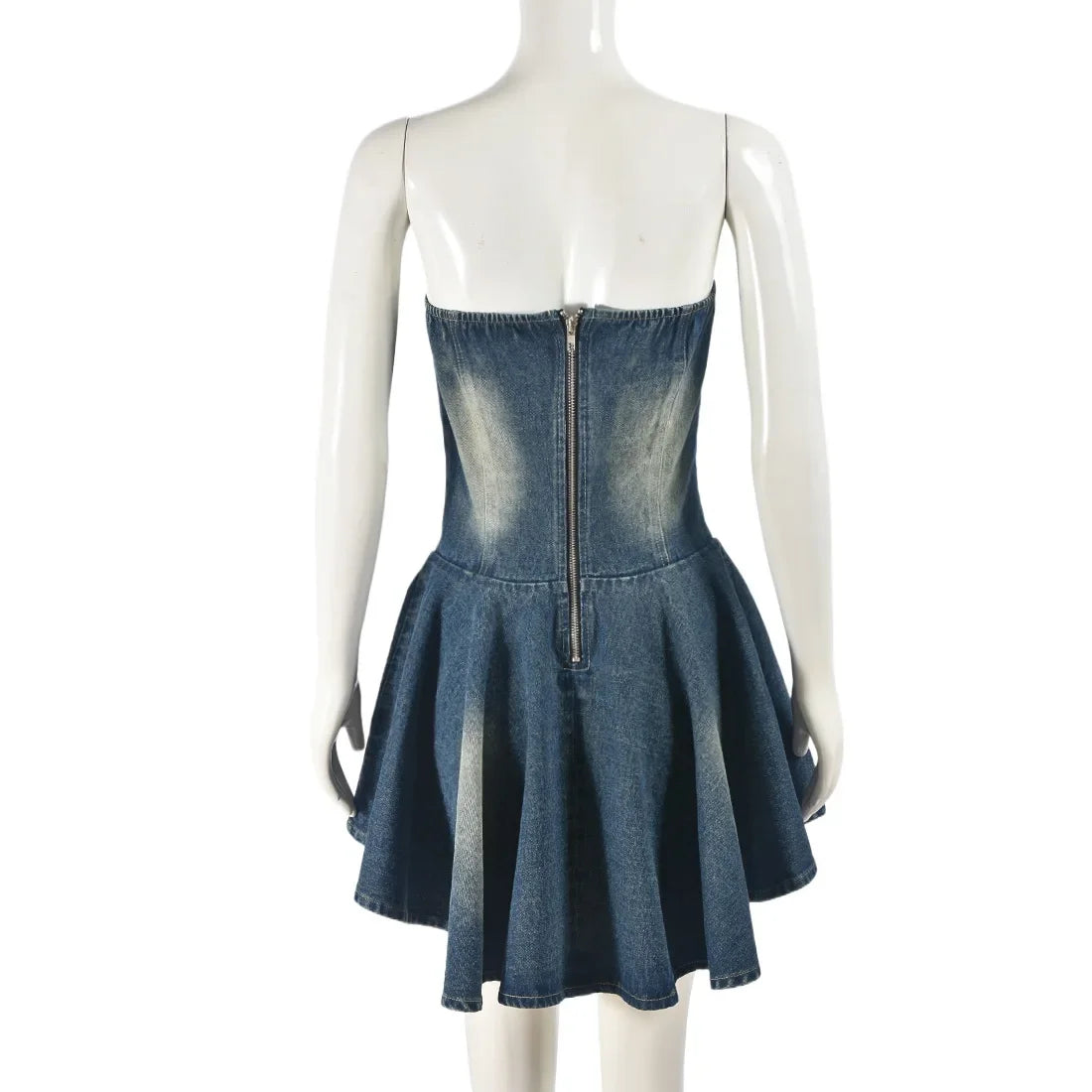 Sexy Denim Ruffle Dress Elegant  Mini Dress