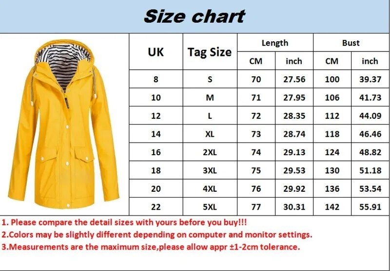 Ladies Rain Jacket Trench Windbreaker Down Coat