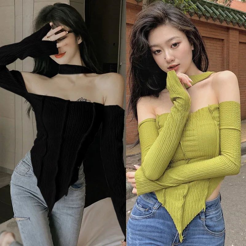 Women Off Shoulder Long Sleeve Top Tee Shirt