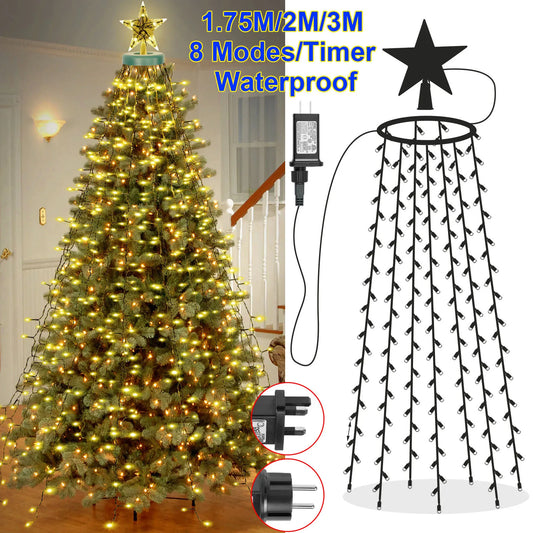 490LED Christmas Tree Waterfall Lights with Star Topper