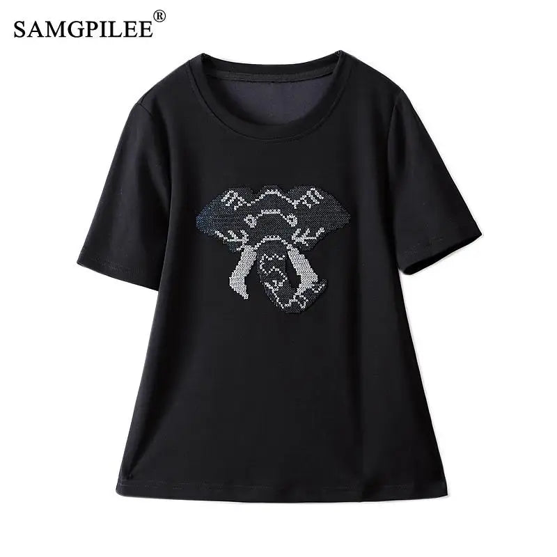 Oversized T-shirt Summer Three Dimensional Embroidery Animal Cotton T-shirt