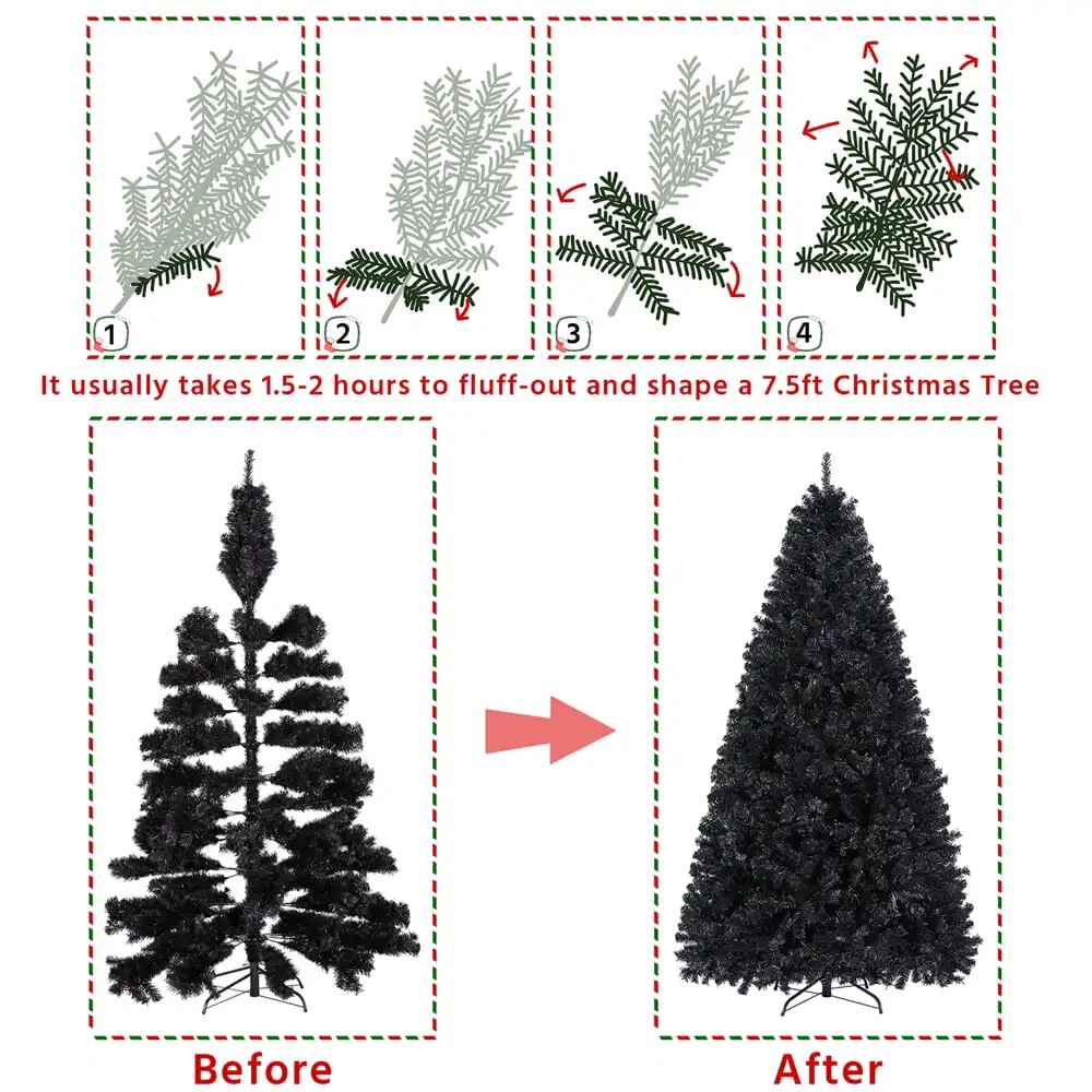 Black Unlit Spruce Foldable Christmas Tree, 7.5'