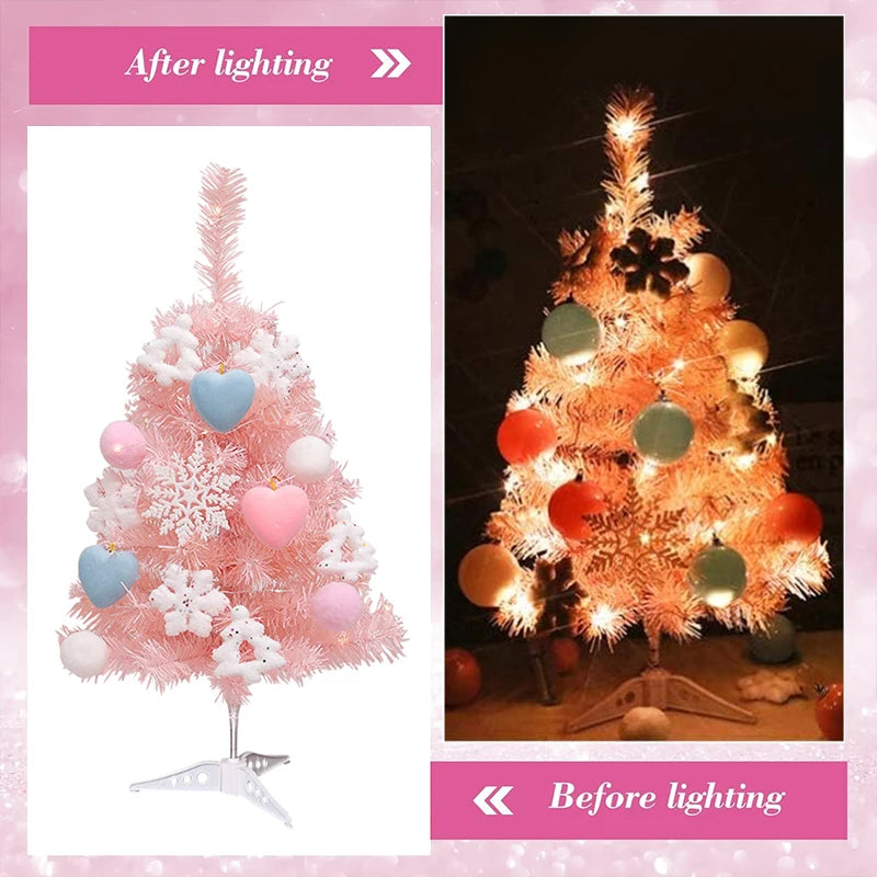 50/60cm Mini Pink Tabletop Small Xmas Tree With Lights