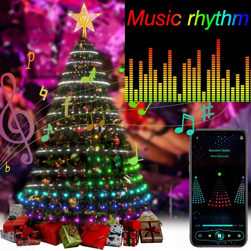 Christmas tree Multicolor LED Star String Waterfall Light Bluetooth