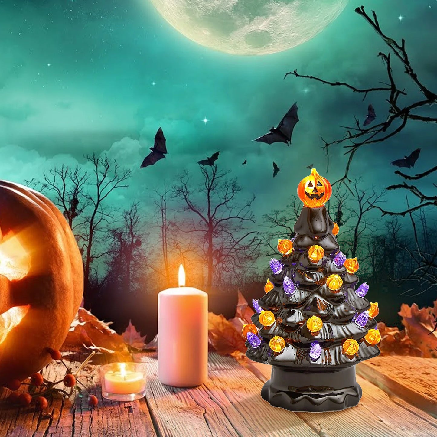 Ceramic Tree Christmas Tree Pumpkin Lighted Halloween Decorations