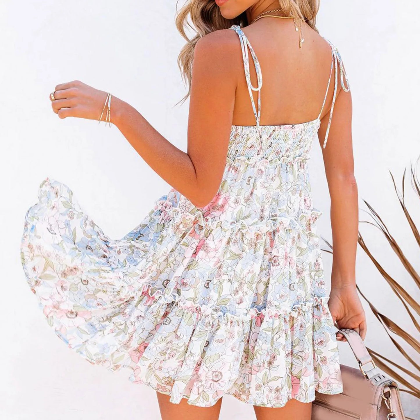 Women‘S Sleeveless Flowing Mini Dress Casual High Waist Layered Ruffled Hem Beach Sundresses