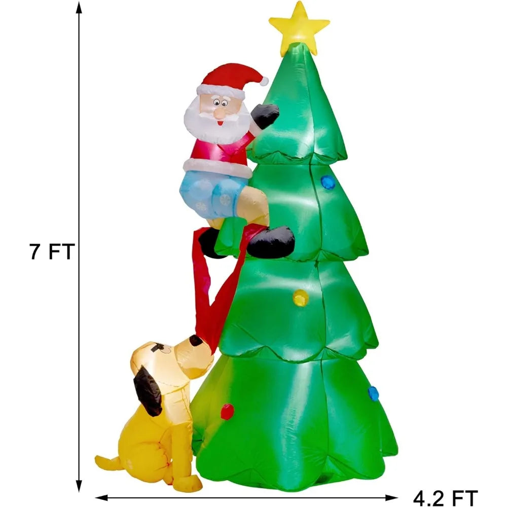 7FT Inflatables Lighted Christmas Tree with Santa Claus and Dog