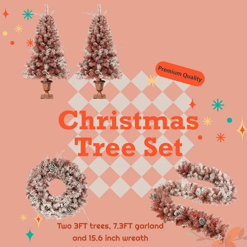 Pre-lit Artificial Christmas Trees 4-Piece Set