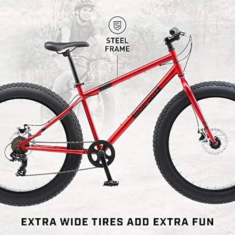 Fat Tire Mountain Bike, 26-Inch Wheels, 4-Inch Wide Knobby Tires