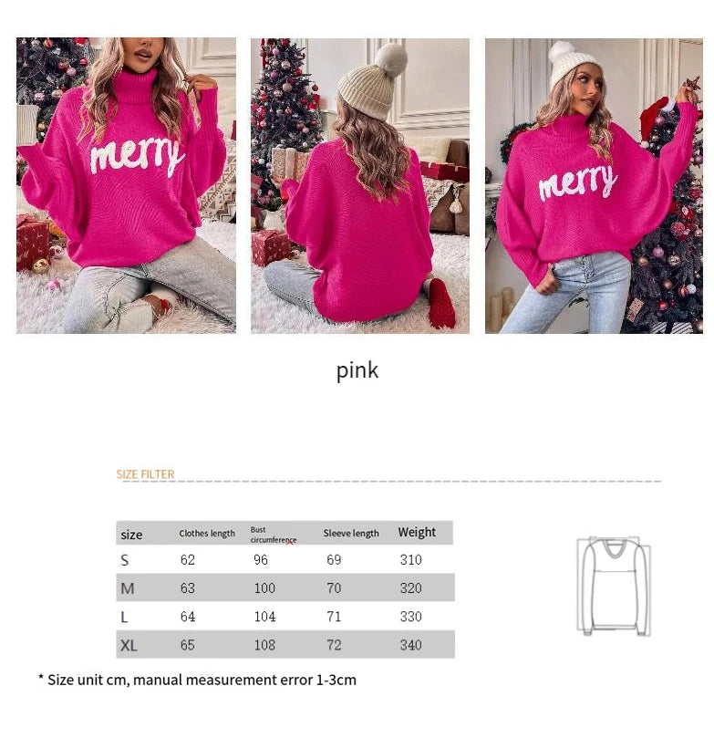 Knitted Women Turtleneck Sweater Loose Pullover