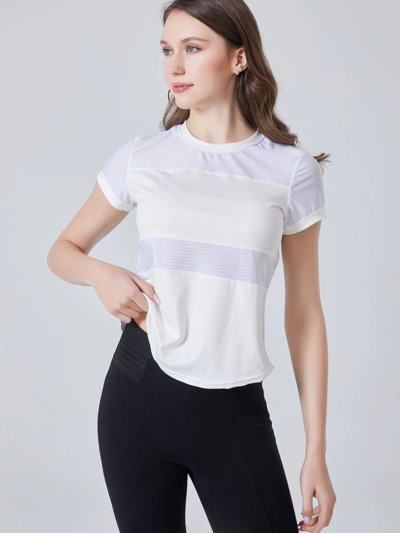 Women Plain Short Sleeve Cotton Breathable Mesh Sport T-Shirt