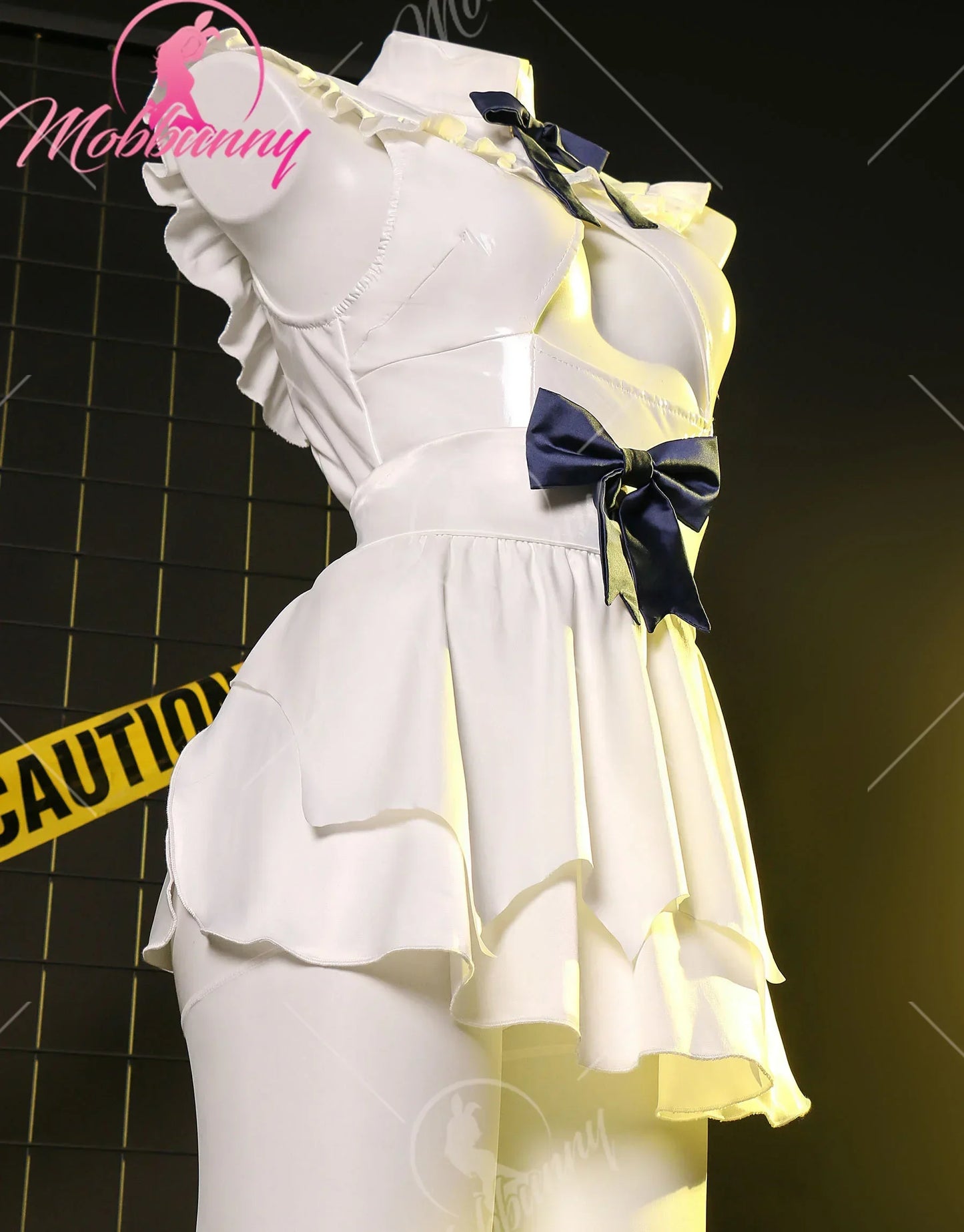 Sexy Maid Chest Open Style Dress Outfit White Hollowed Bodysuit with Apron