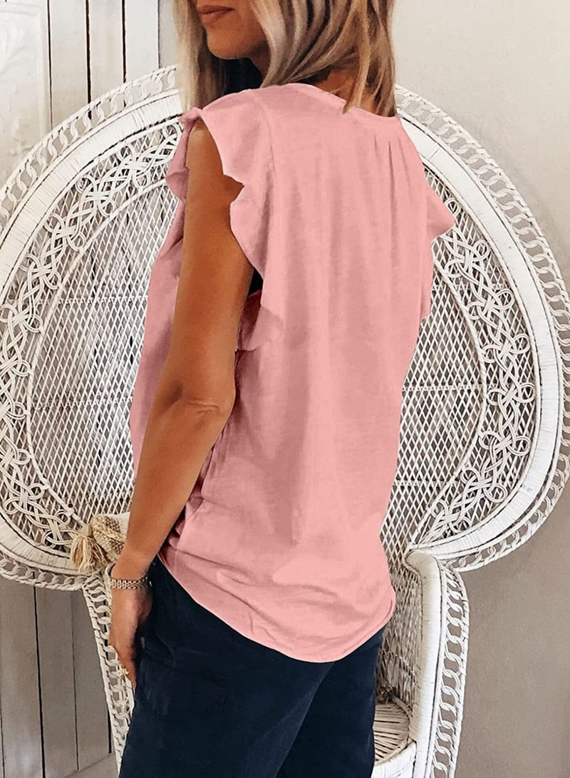 New Women V-neck  Loose Top T-shirt short-sleeved - peterkaczconnect