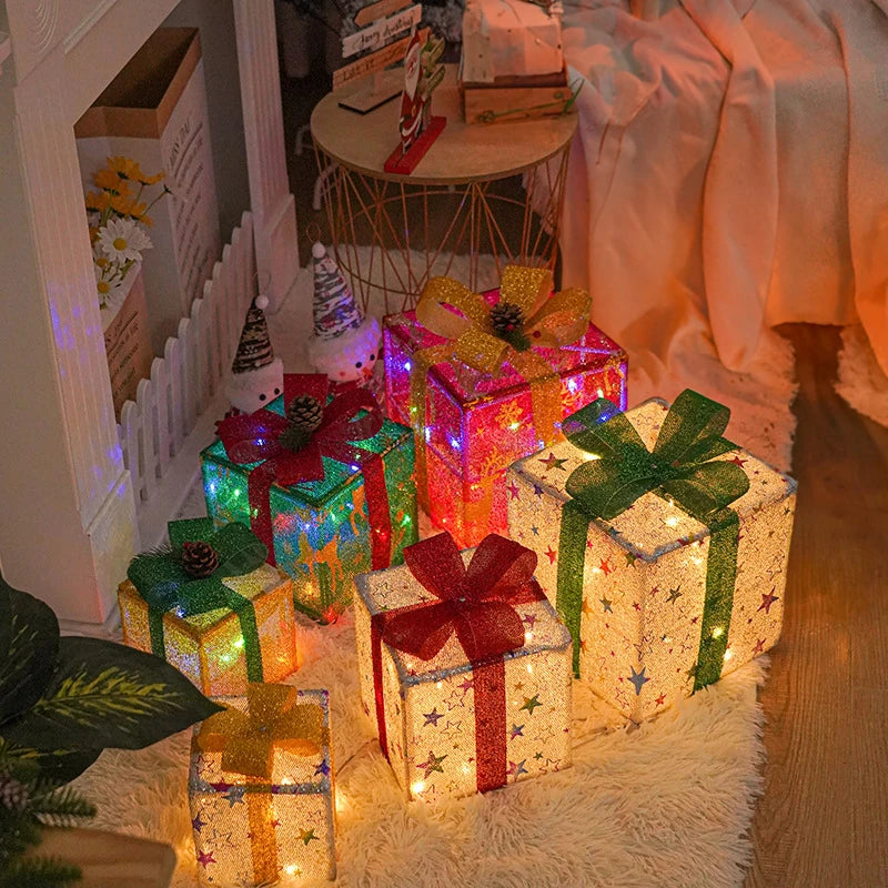 3PCS/Set Christmas Light Up Present Boxes With Bows