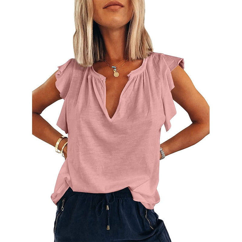 New Women V-neck  Loose Top T-shirt short-sleeved - peterkaczconnect