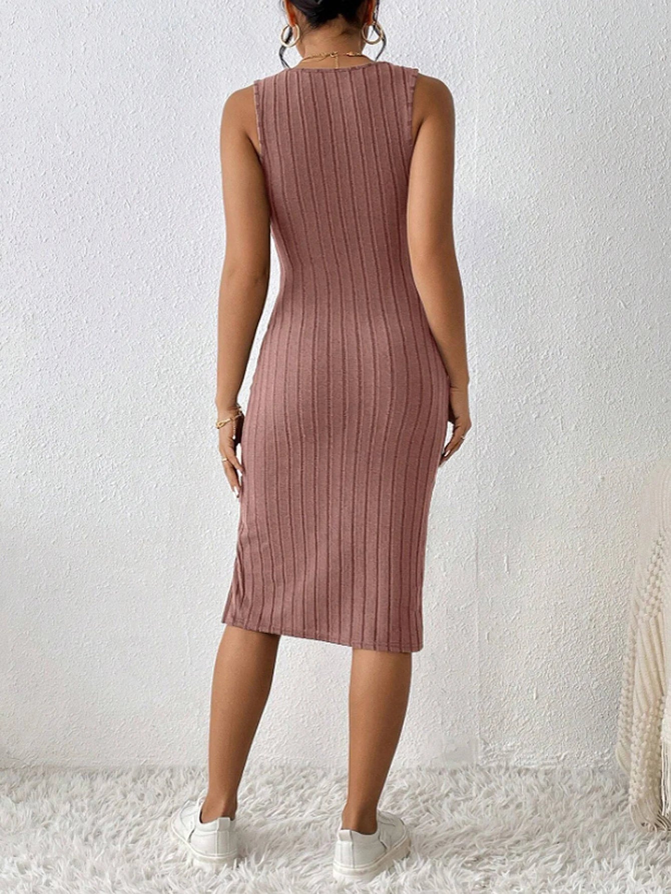 Summer Dress for Women Knitted Sleeveless Tank Slit Dress