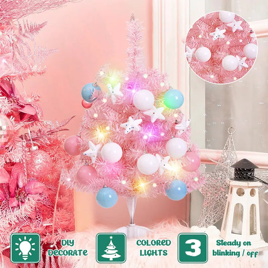 50/60cm Mini Pink Tabletop Small Xmas Tree With Lights