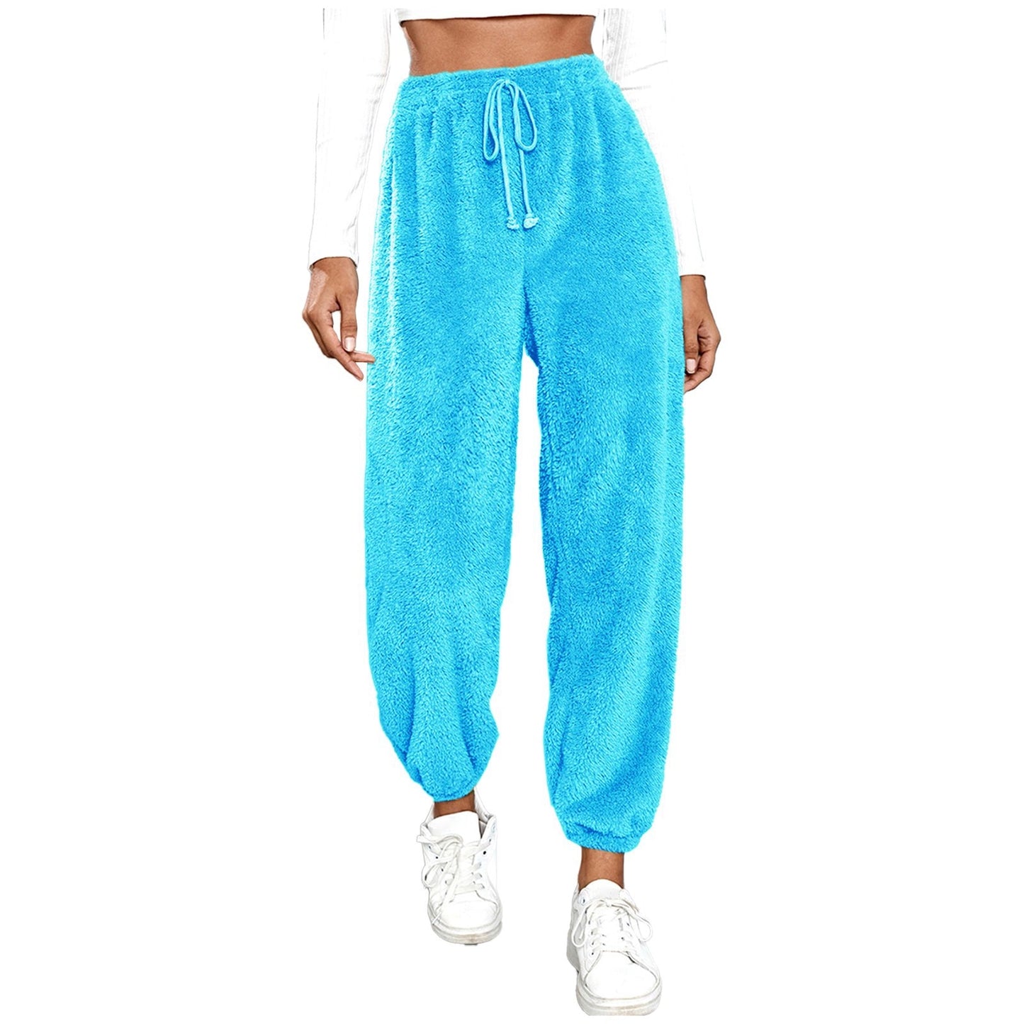 Women's Thick Pants Elastic Solid Color Plush Fleece