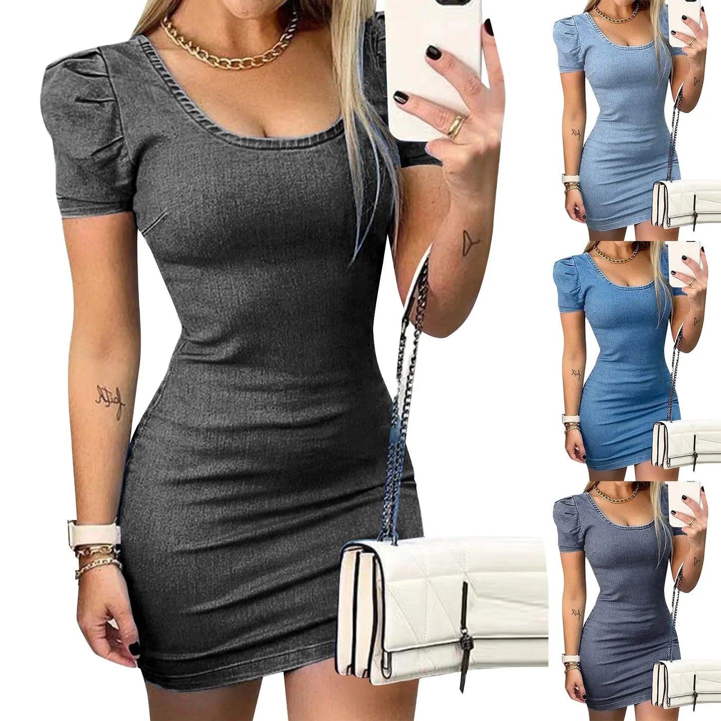 Imitation Denim  Slim Dress