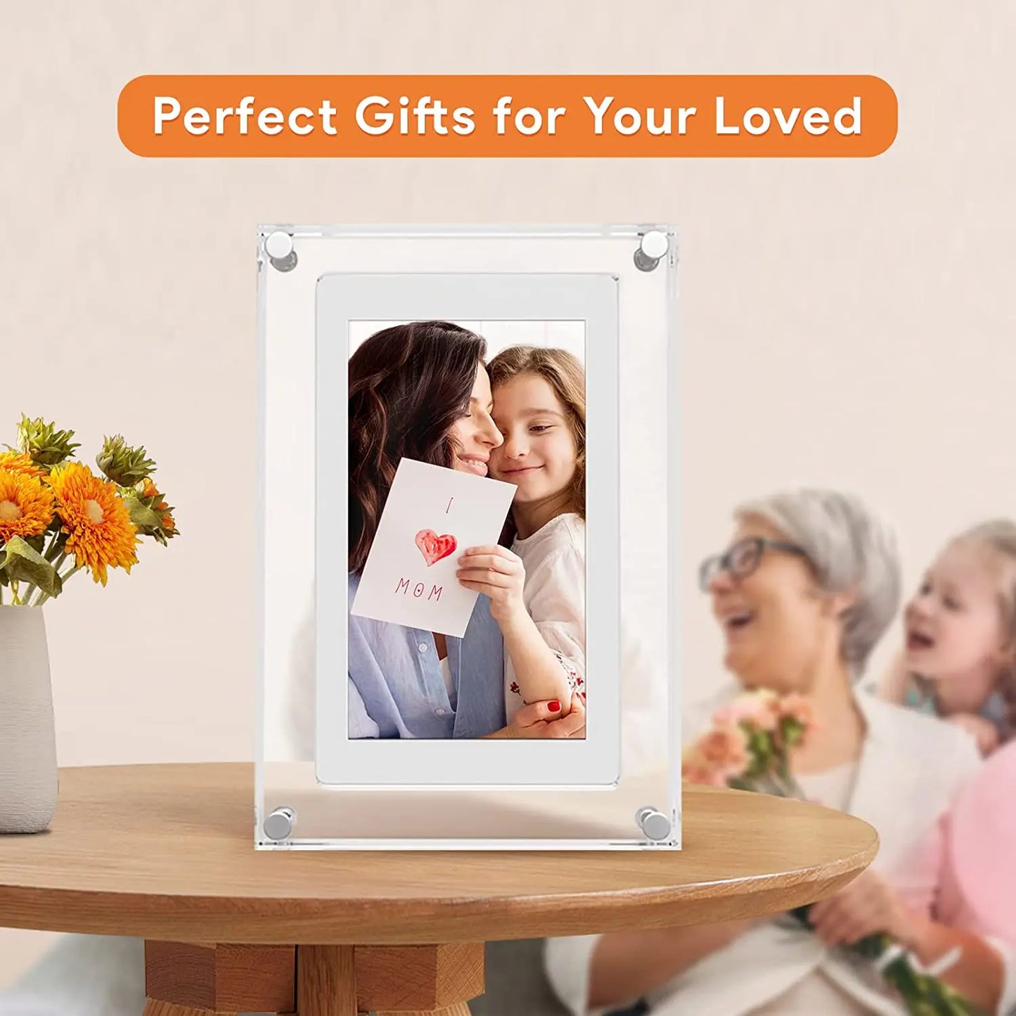 Acrylic Digital Photo Frame 5 Inch 2G Memory Volume button Speaker